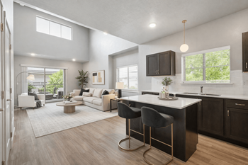 Light-filled living with vaulted ceilings*